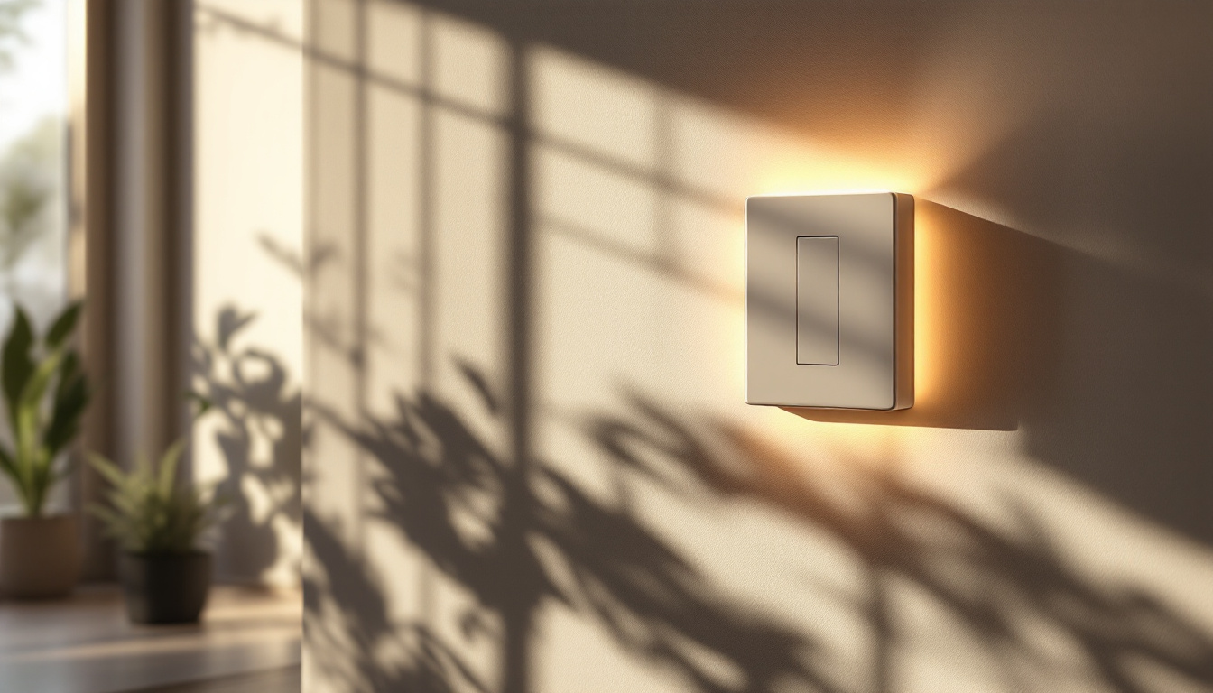 A photograph of a modern smart lightswitch in a well-lit interior setting