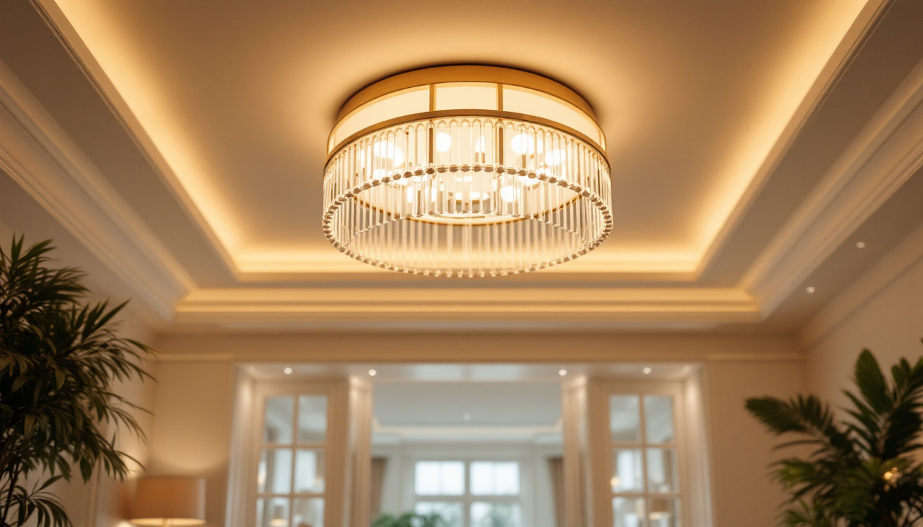 A photograph of a beautifully designed ceiling fixture in an elegant interior setting