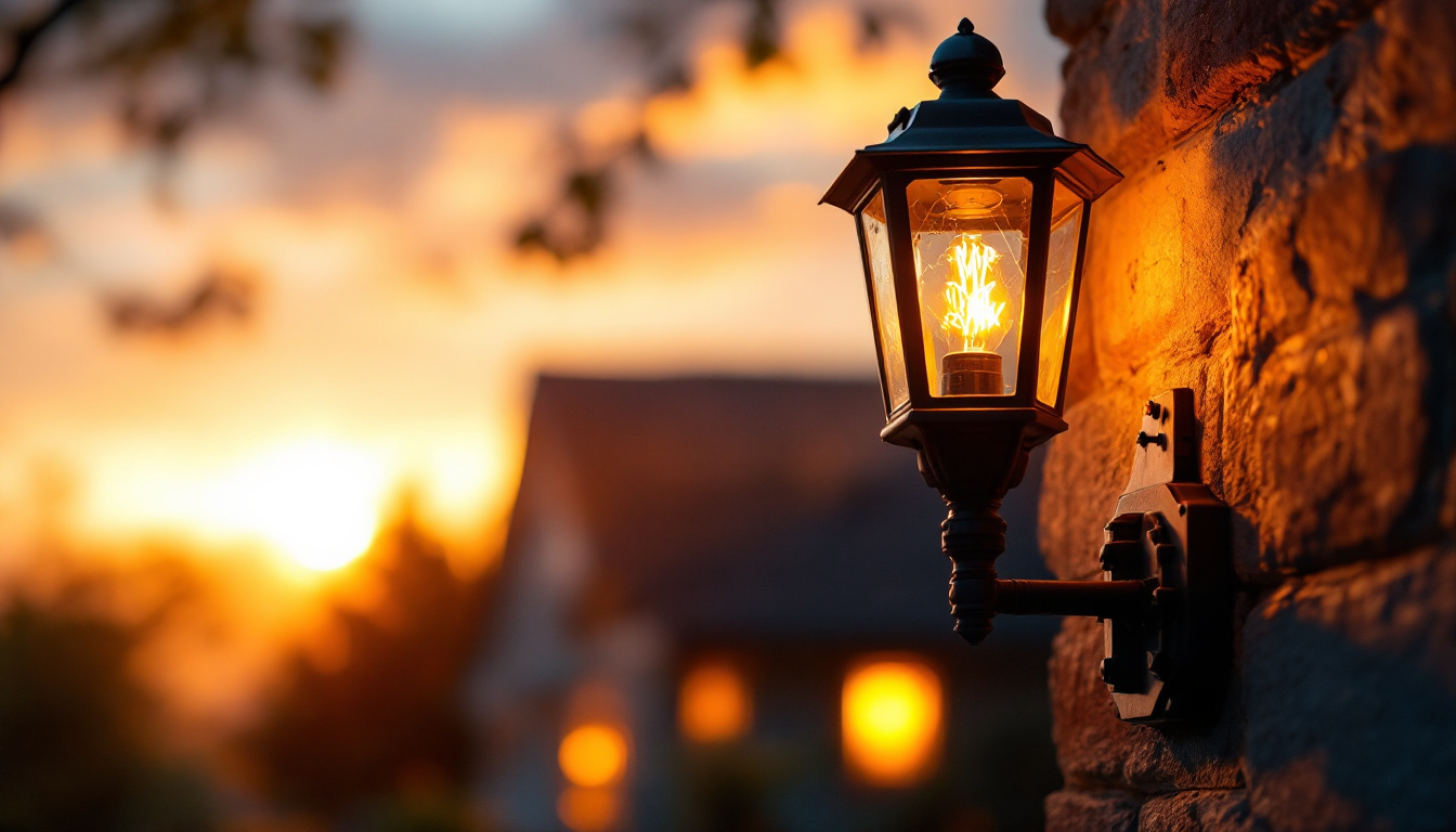 A photograph of a beautifully illuminated lantern outside a home