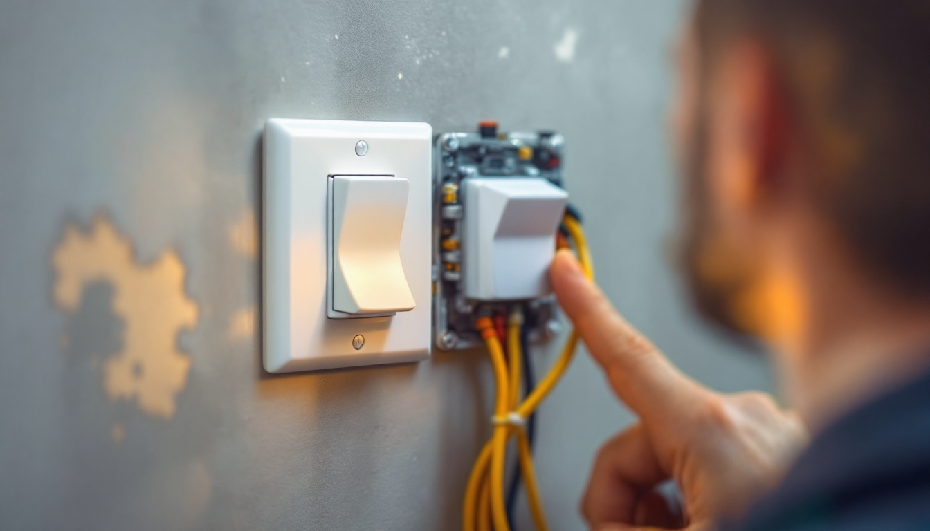 A photograph of a close-up view of a three-way light switch installation