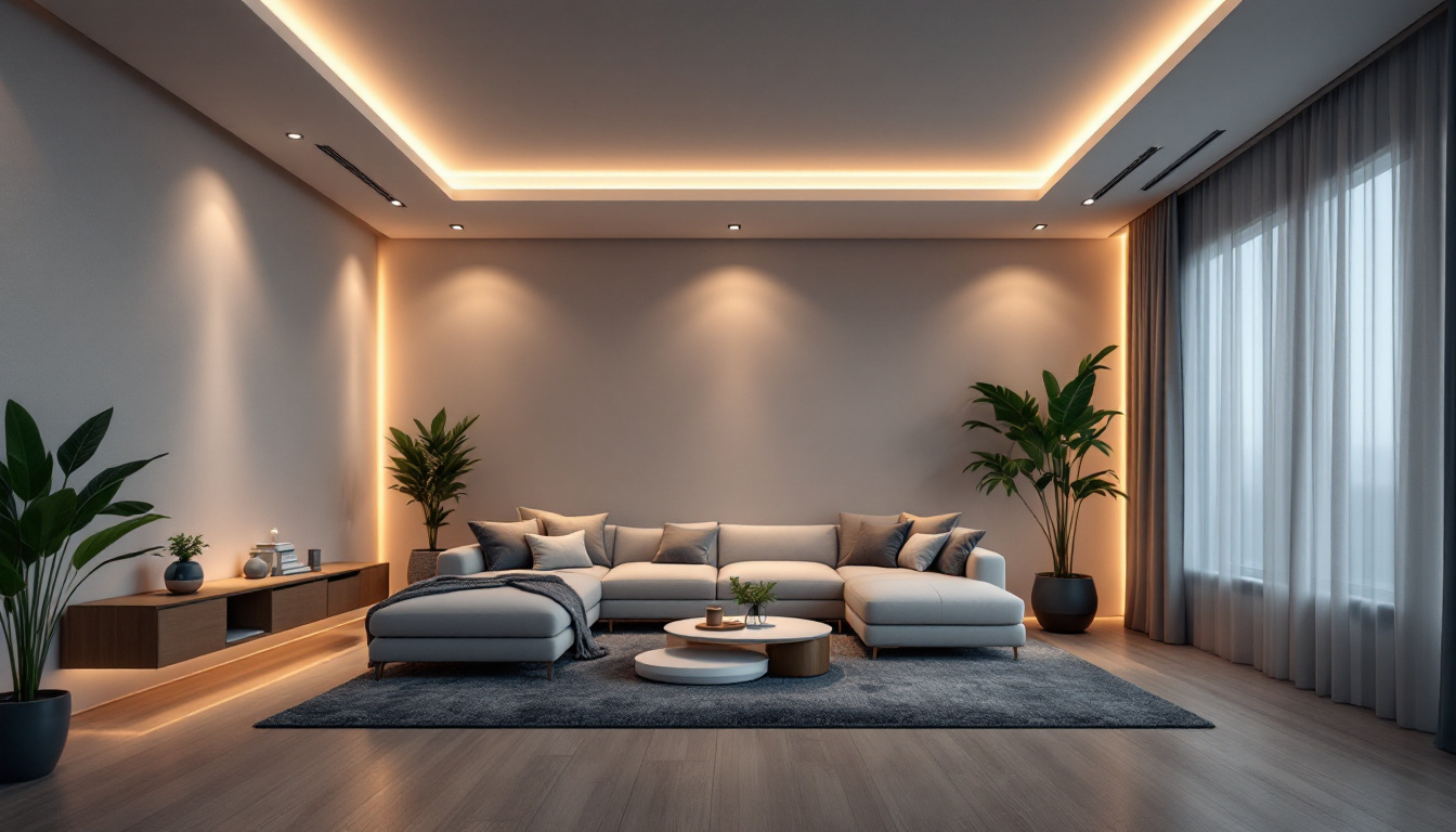 A photograph of a stylish modern room featuring sleek recessed lighting