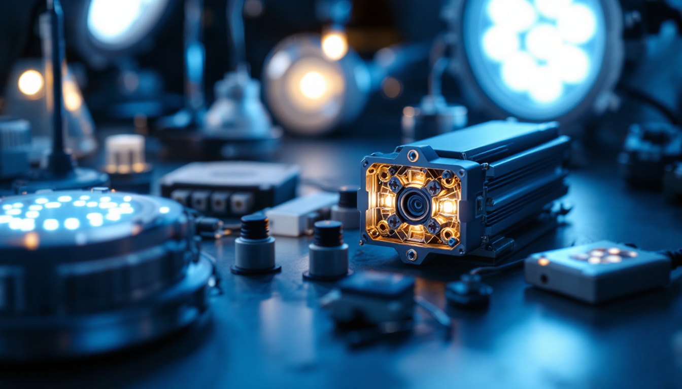 A photograph of a close-up of a magnetic ballast alongside various types of lighting fixtures