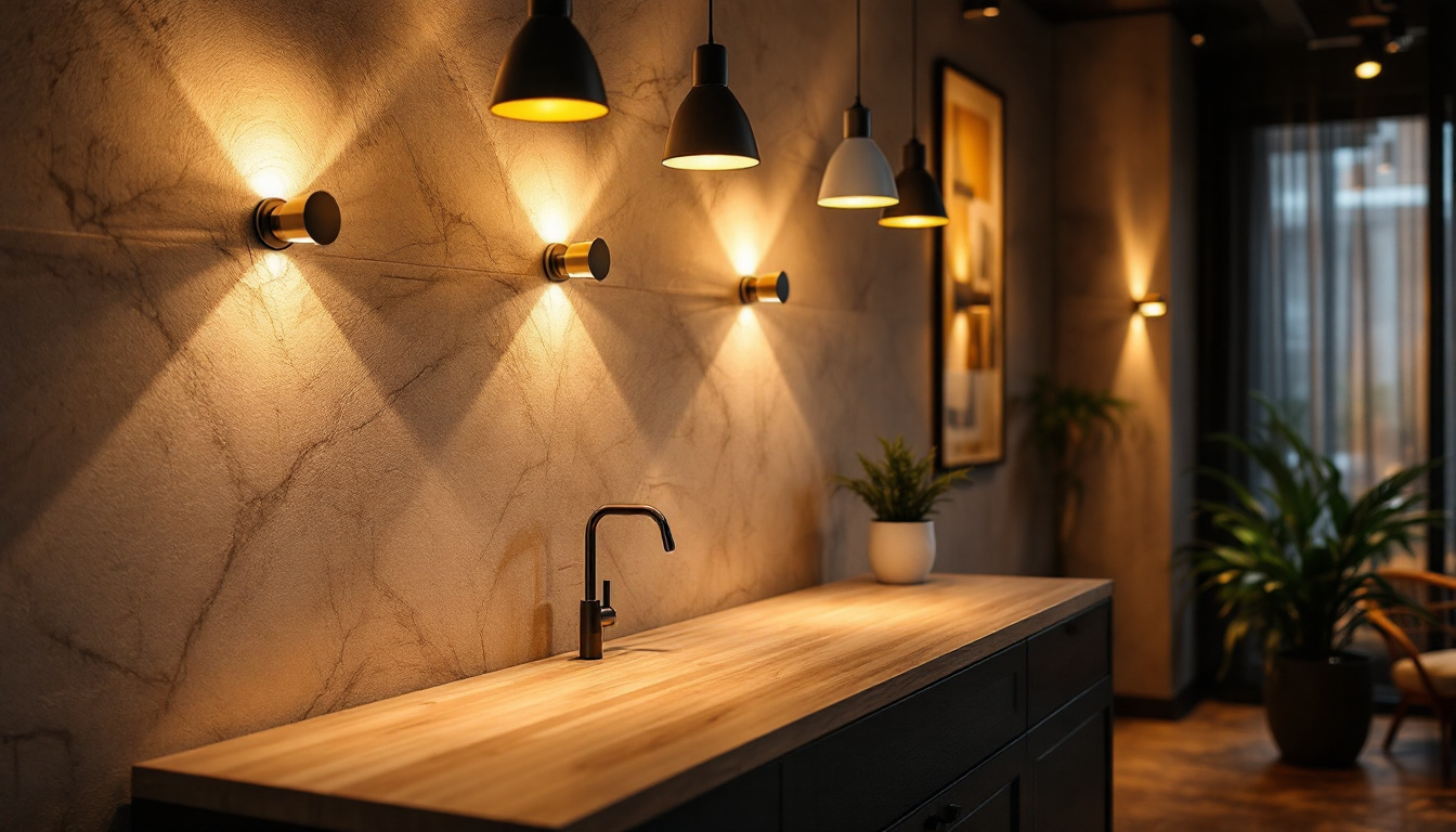 A photograph of a stylishly designed interior space featuring surface-mounted can lights