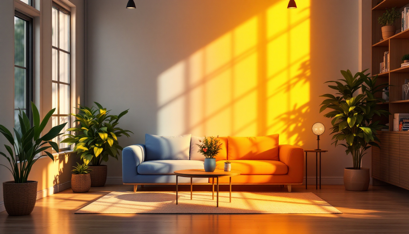 A photograph of a beautifully lit indoor space showcasing the interplay of natural sunlight and artificial lighting at different times of the day