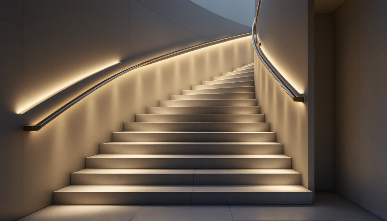 A photograph of a beautifully designed staircase illuminated by energy-efficient lighting fixtures