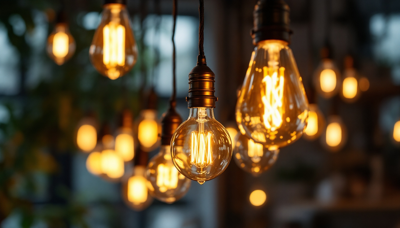 A photograph of a well-lit interior space showcasing a variety of stylish light bulbs in use