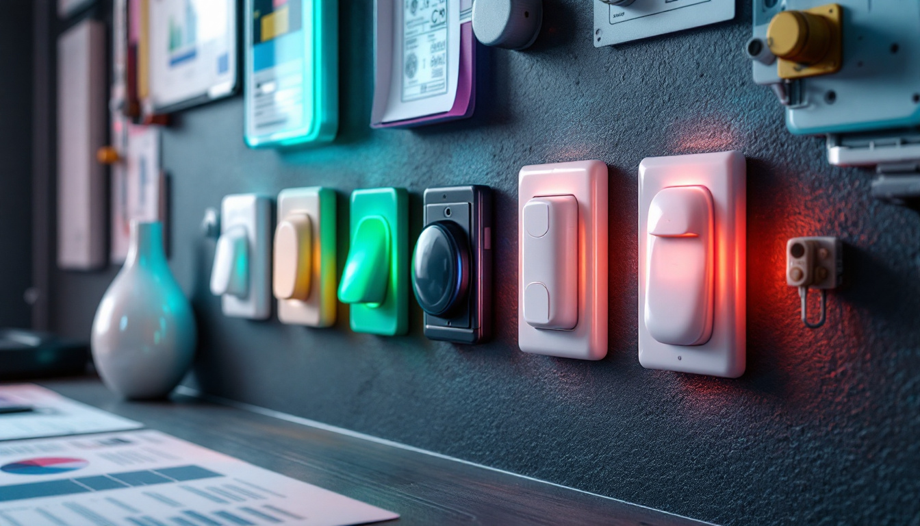 A photograph of a variety of unique and unconventional light switches installed in an aesthetically pleasing setting
