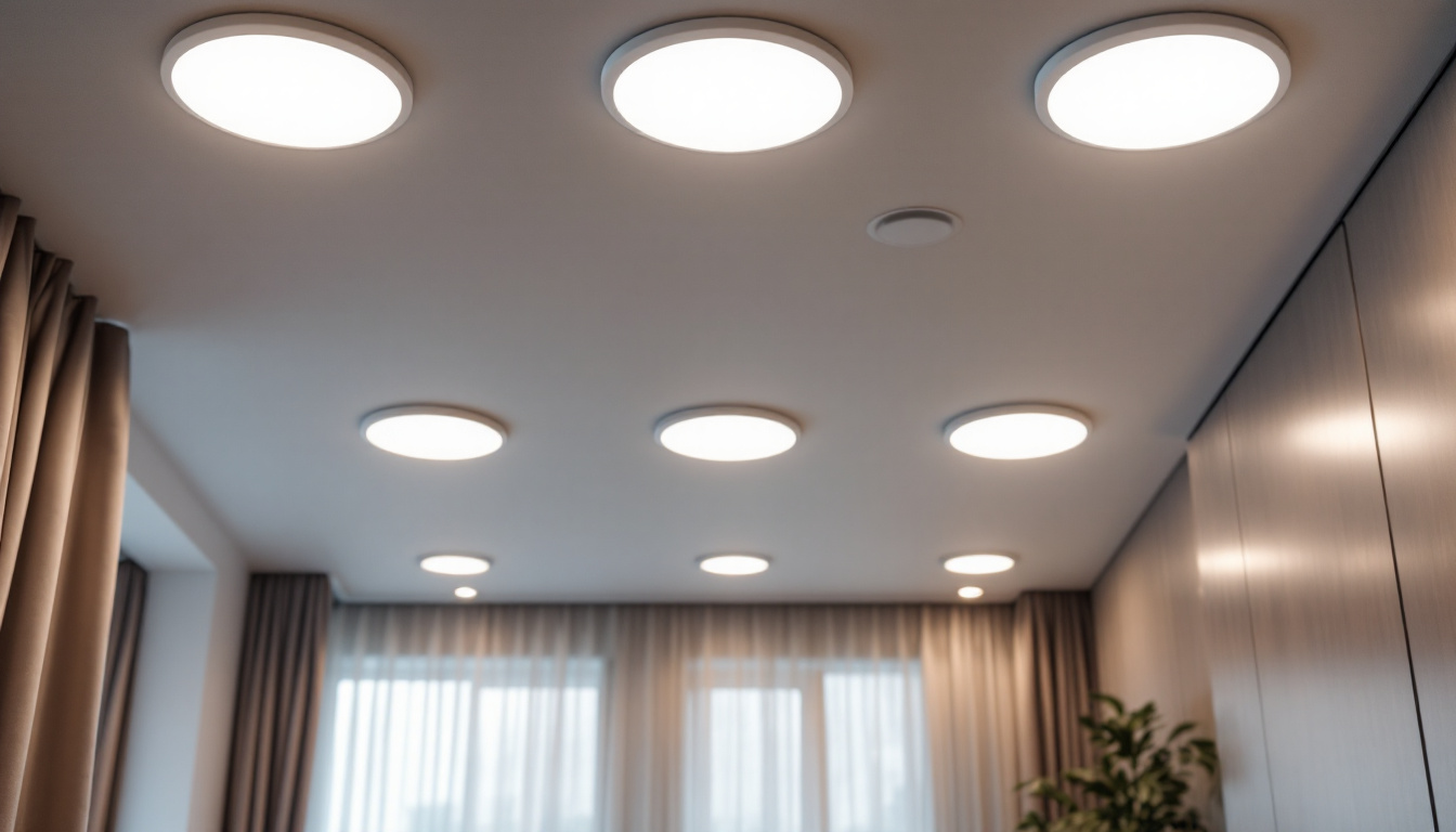 A photograph of a well-lit interior space featuring various styles of recessed can lights installed in the ceiling