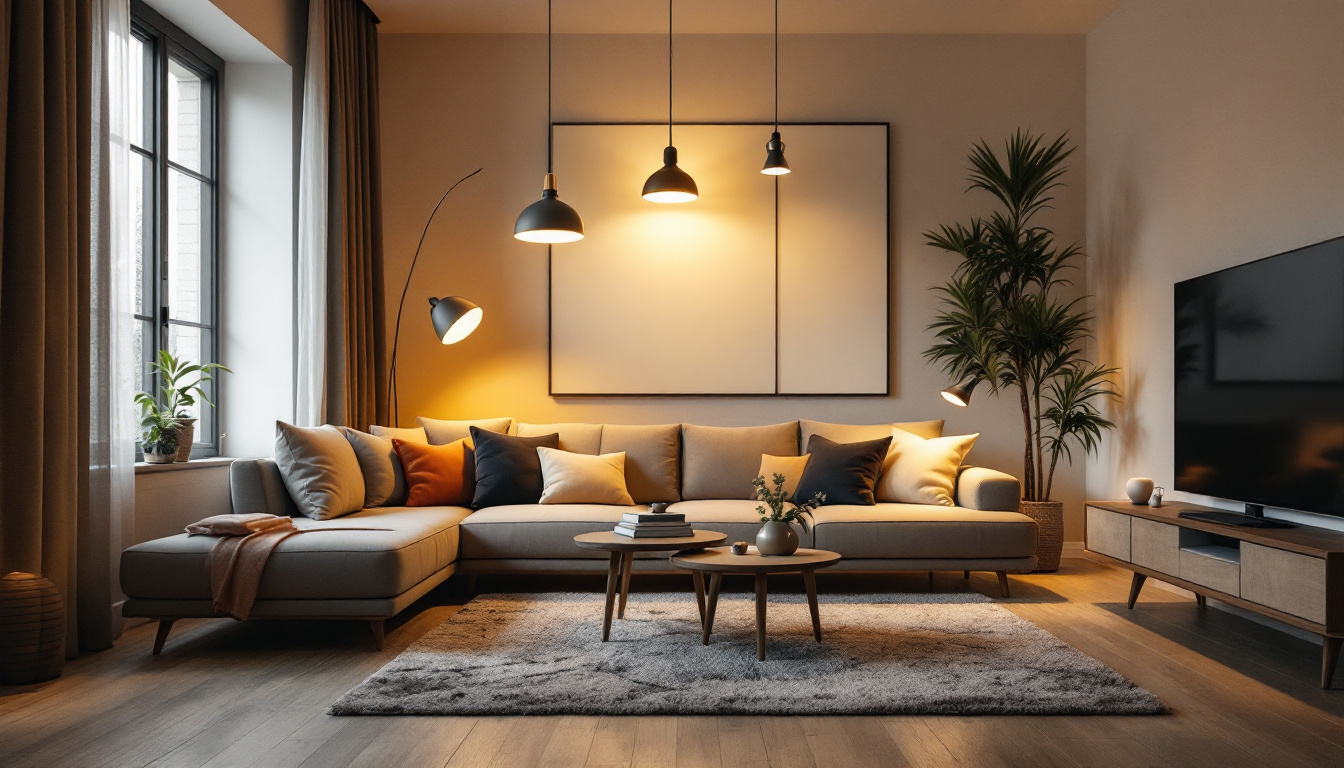A photograph of a beautifully designed living space illuminated by a variety of innovative lighting fixtures