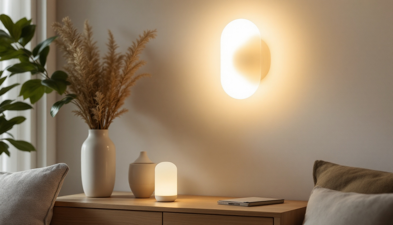 A photograph of a beautifully designed electric wall sconce in a cozy interior setting