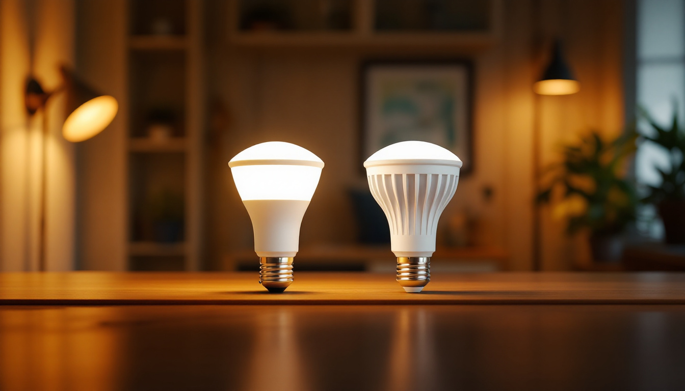A photograph of a side-by-side comparison of par20 led lamps and traditional lighting options in a well-lit setting