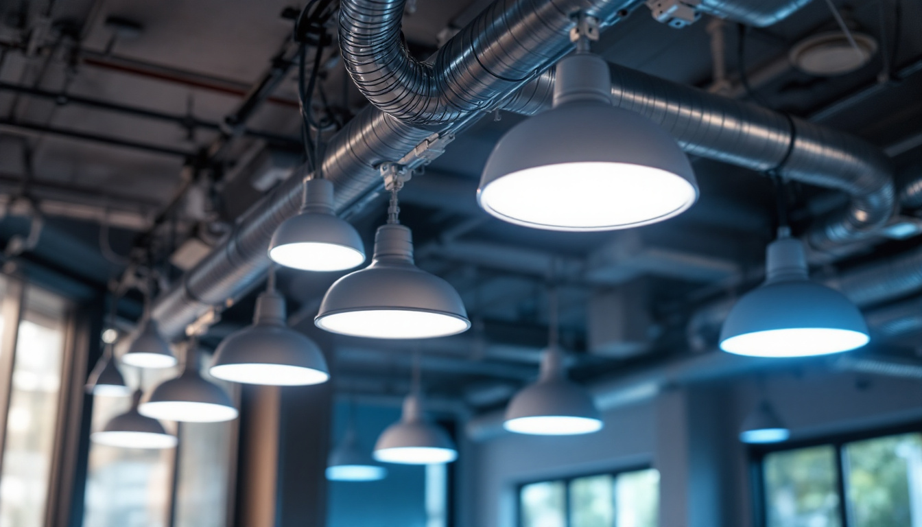 A photograph of a modern lighting system in a well-lit space