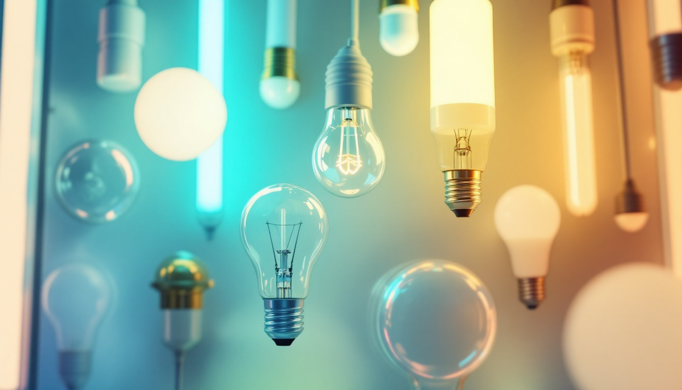 A photograph of a close-up shot of various fluorescent bulbs arranged artistically