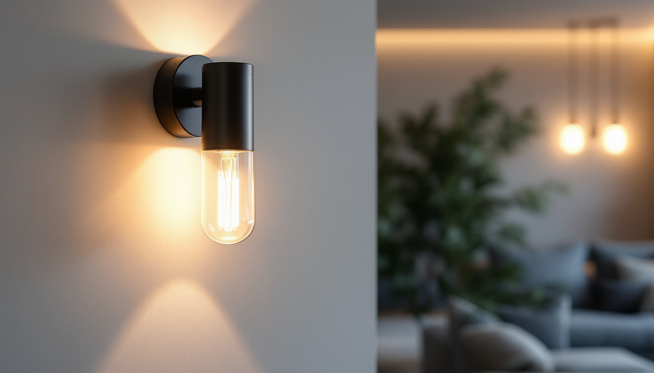 A photograph of a stylish indoor wall mount light fixture installed in a modern living space