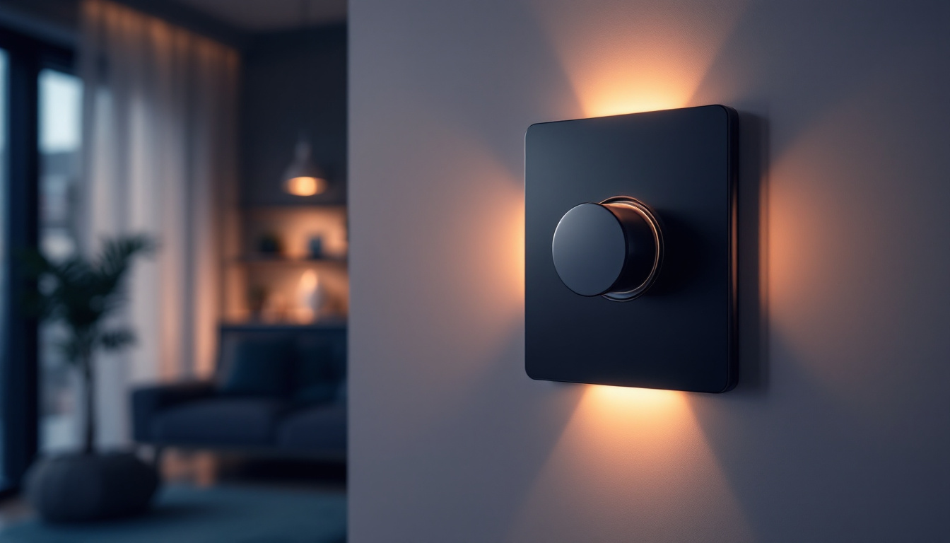 A photograph of a stylish light dimmer switch in a modern home setting