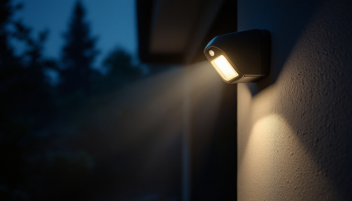 A photograph of a motion-activated security light in action