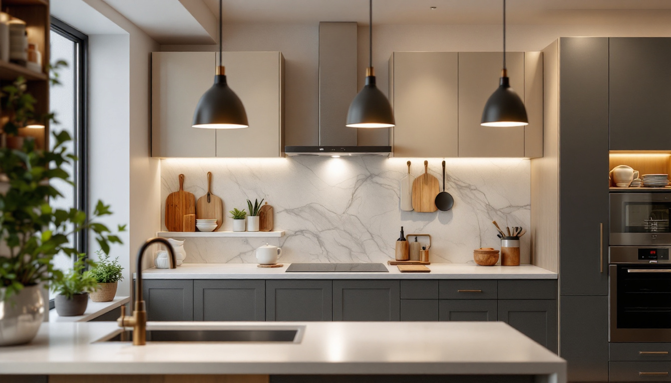 A photograph of a beautifully designed kitchen showcasing various styles of recessed lighting