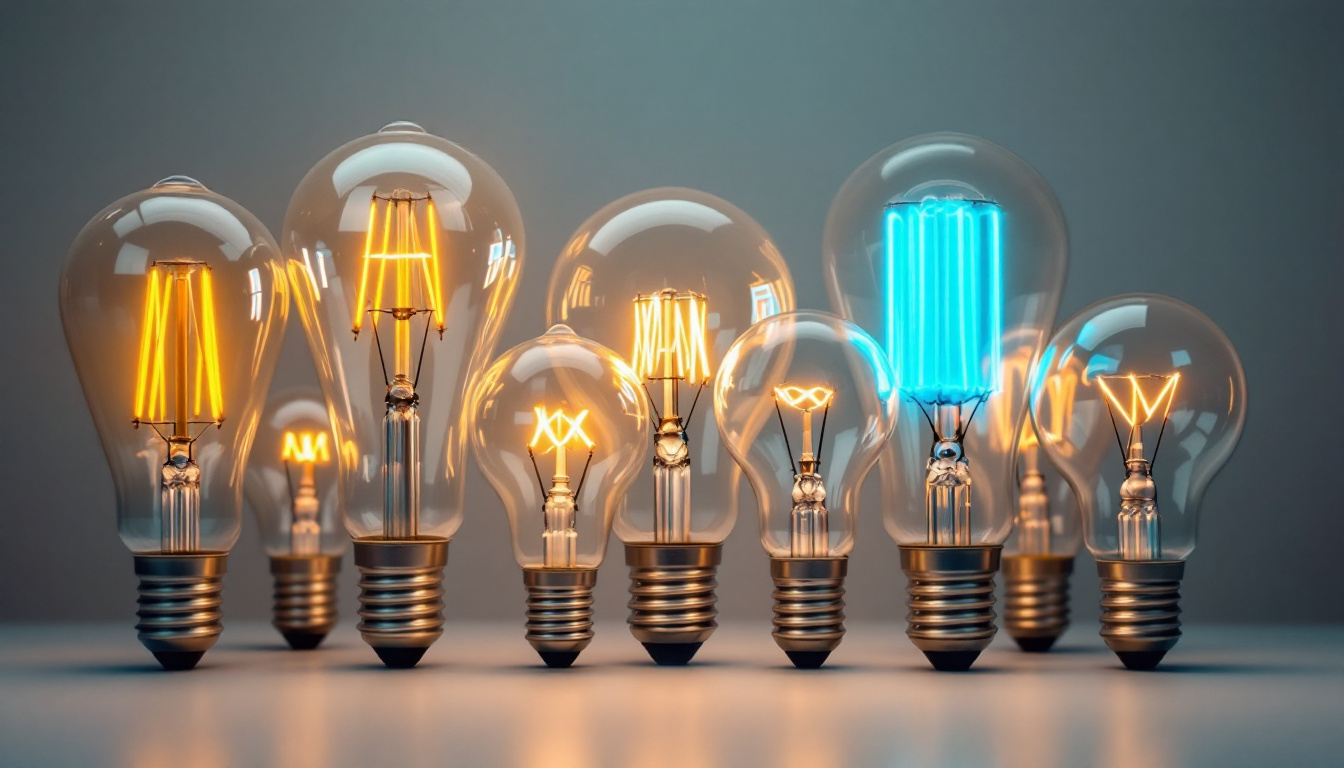 A photograph of a variety of standard light bulbs displayed together