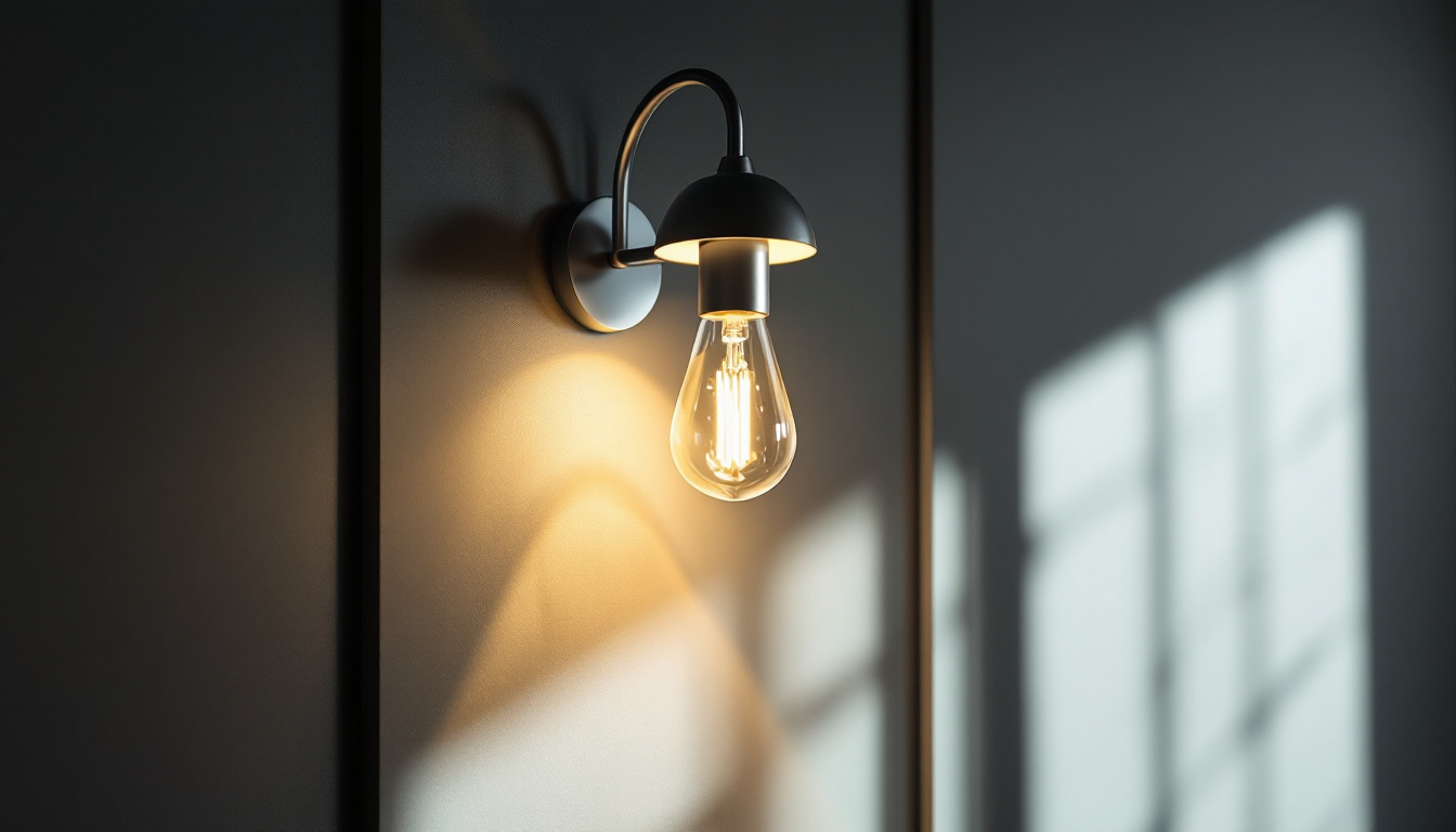 A photograph of a stylishly designed sconce light fixture illuminating a modern interior space