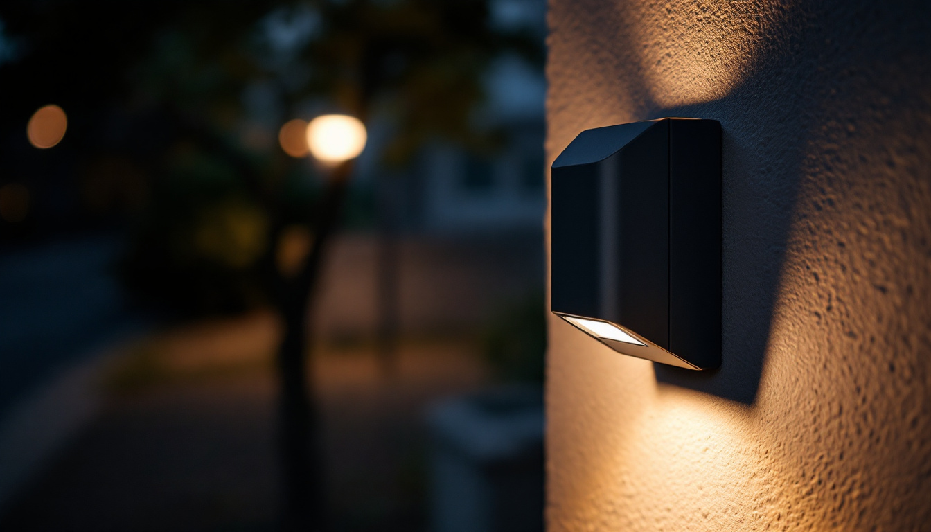 A photograph of a beautifully designed exterior motion light installed in a residential setting
