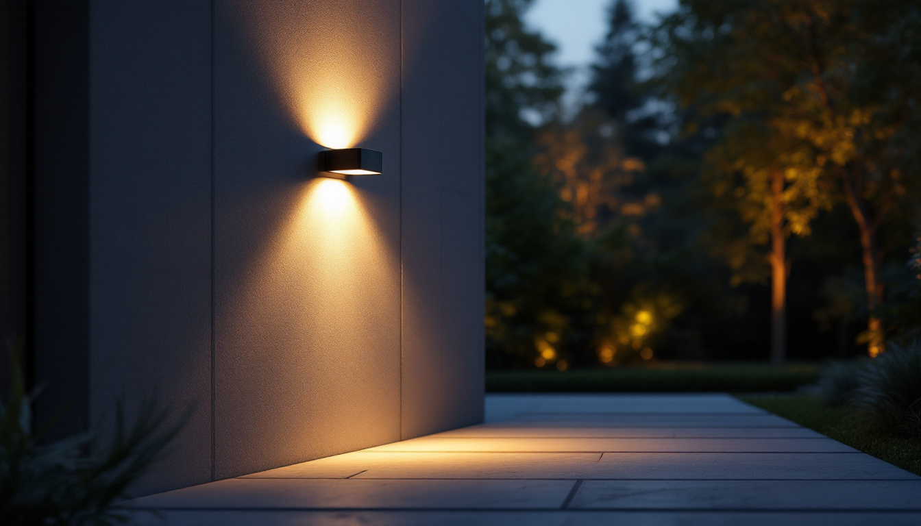 A photograph of a beautifully illuminated outdoor space featuring a modern led wall light