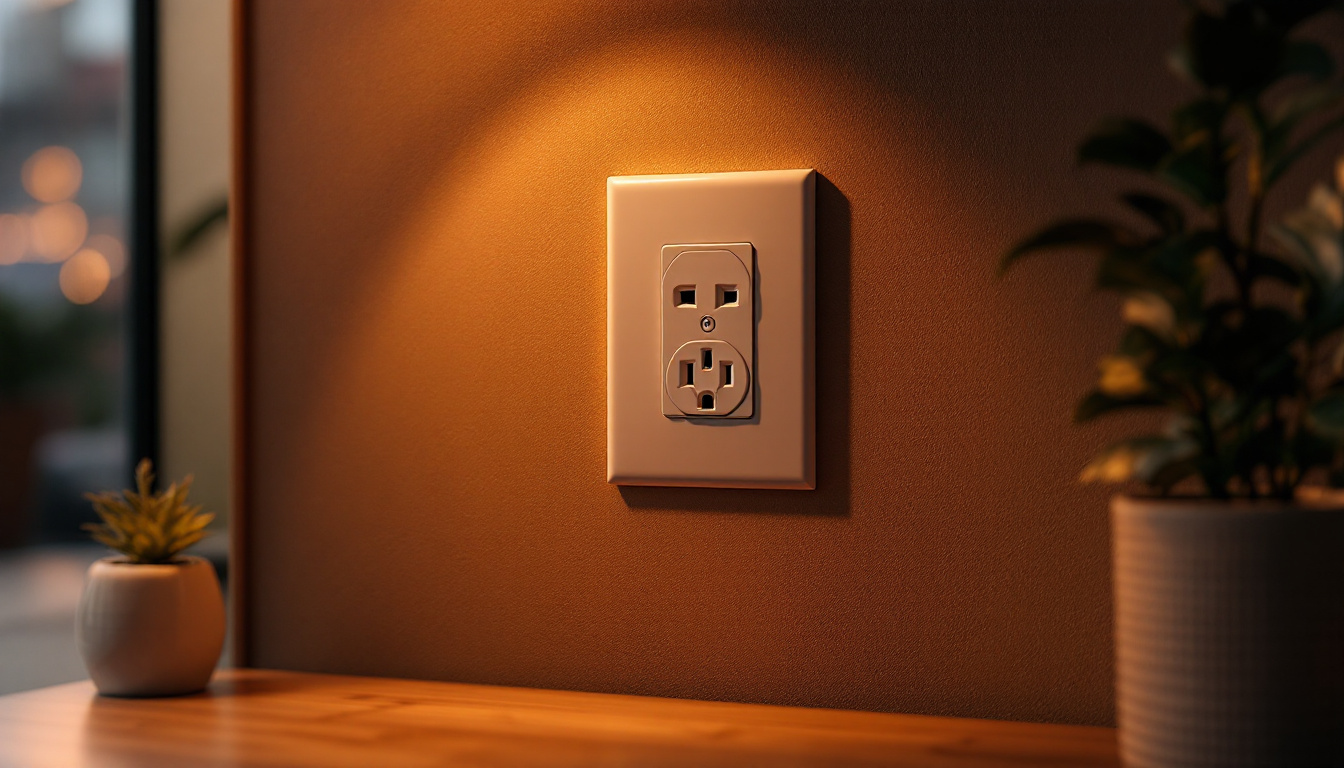 A photograph of a nema 6-15r outlet installed in a modern lighting setup