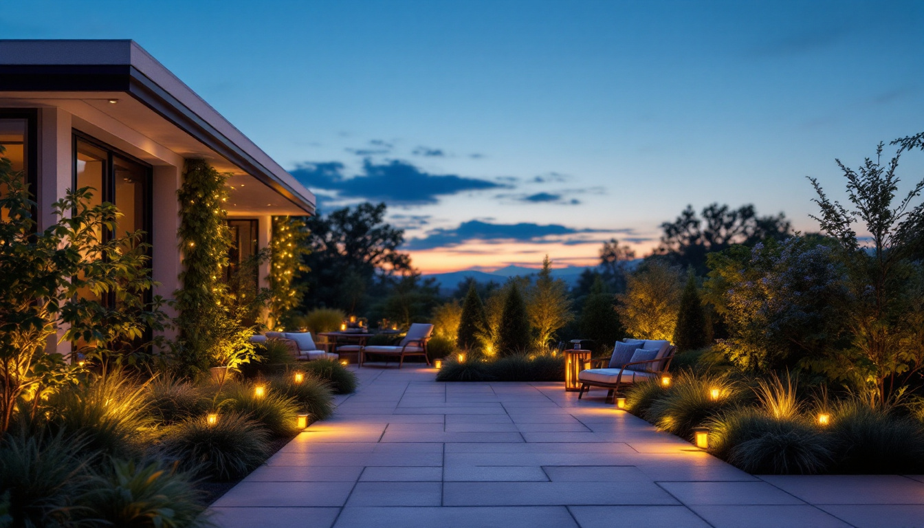 A photograph of a beautifully lit outdoor space at dusk