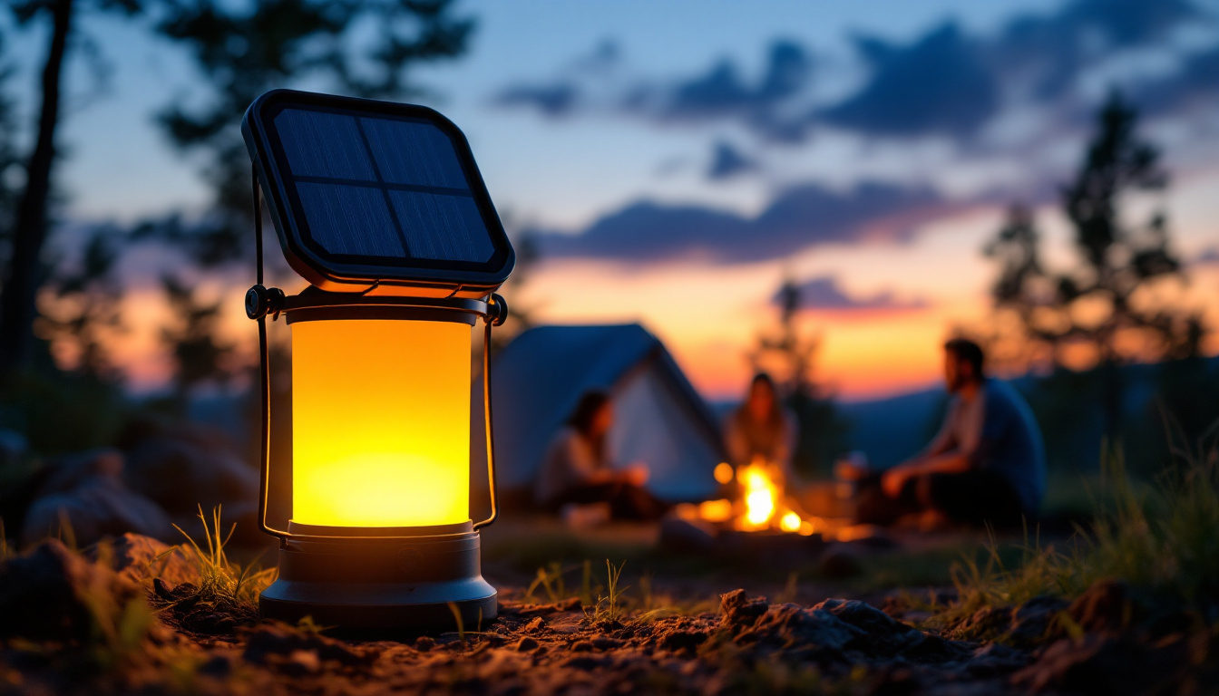 A photograph of a camping scene at dusk