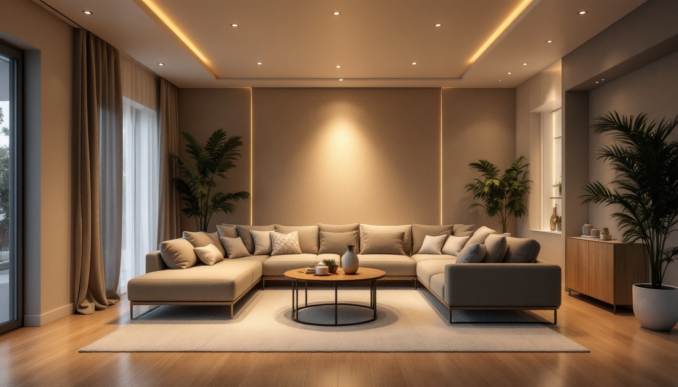 A photograph of a well-lit room featuring newly installed recessed lighting