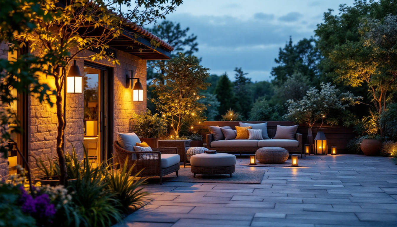 A photograph of a beautifully illuminated outdoor space at dusk