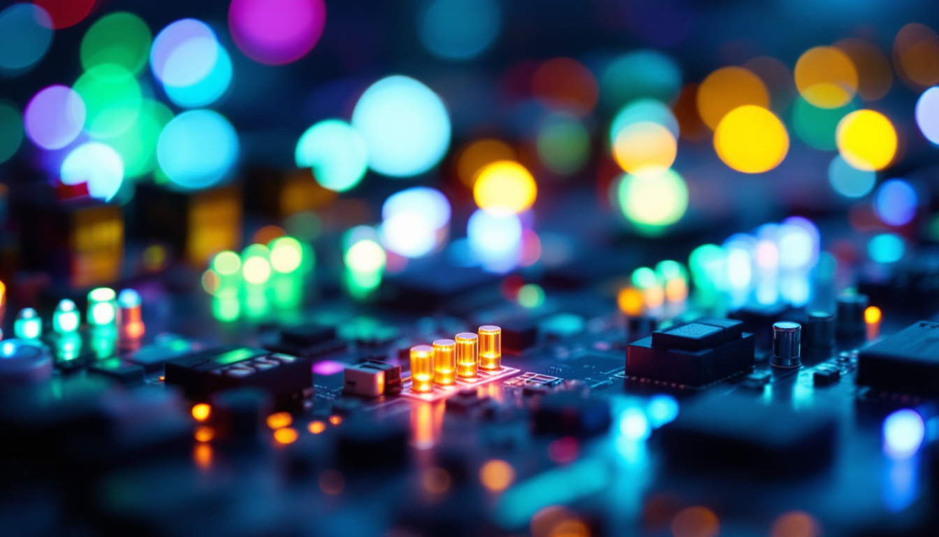 A photograph of a vibrant display of rgb lights in an electrical engineering setting