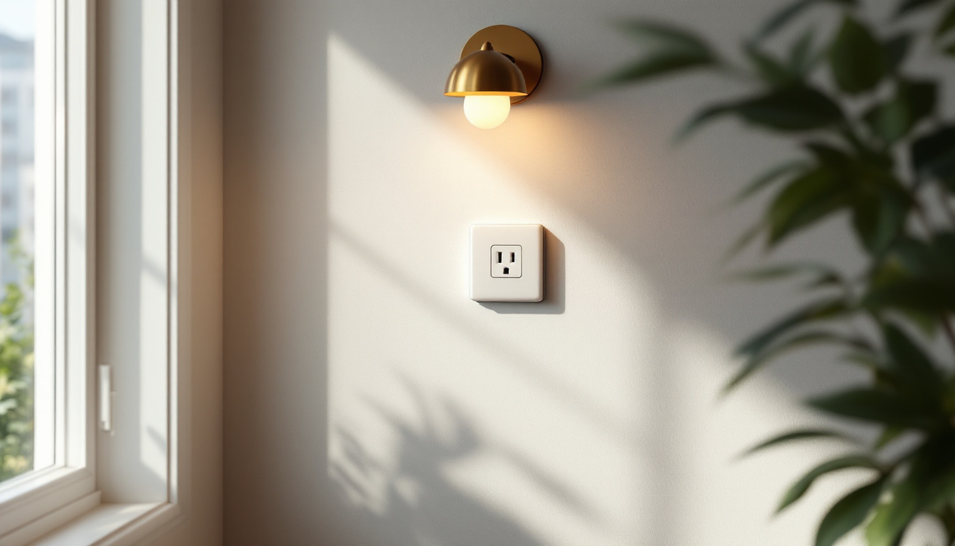 A photograph of a well-lit room featuring a duplex wall outlet in use
