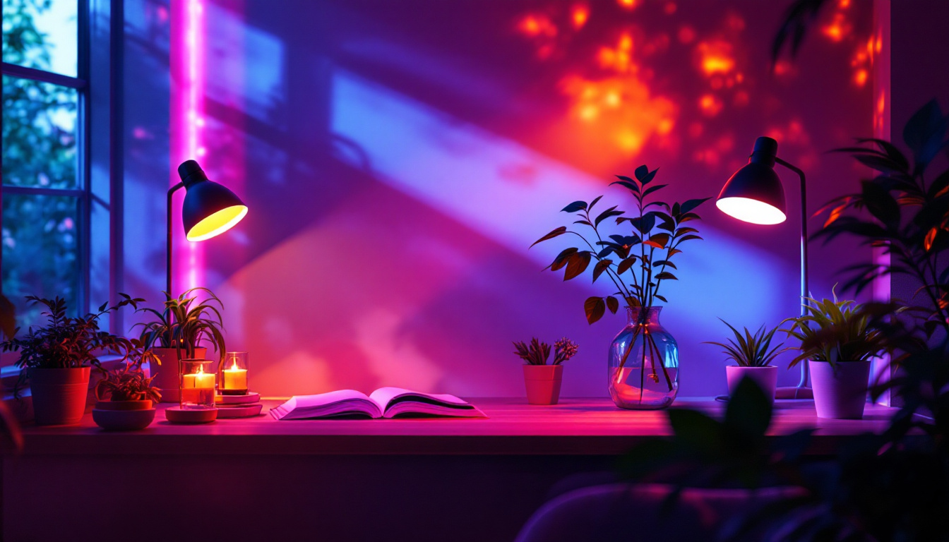 A photograph of a beautifully lit scene showcasing various light sources in a harmonious arrangement
