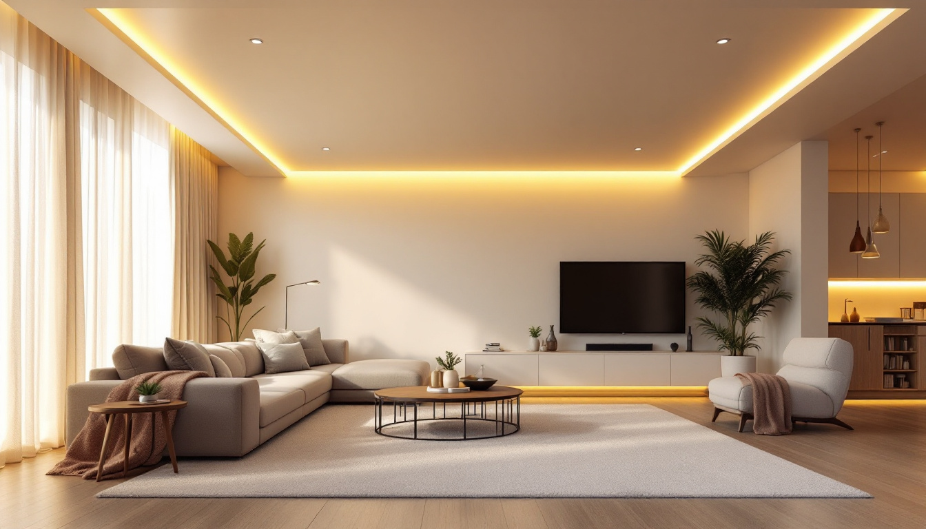 A photograph of a beautifully designed room featuring flush recessed lighting