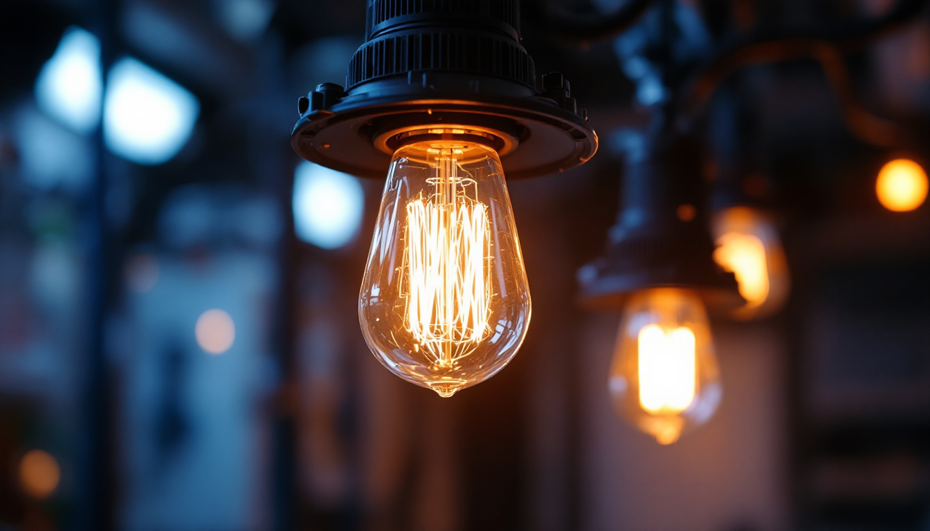 A photograph of a close-up of a high-intensity discharge (h.i.d.) lighting fixture in use