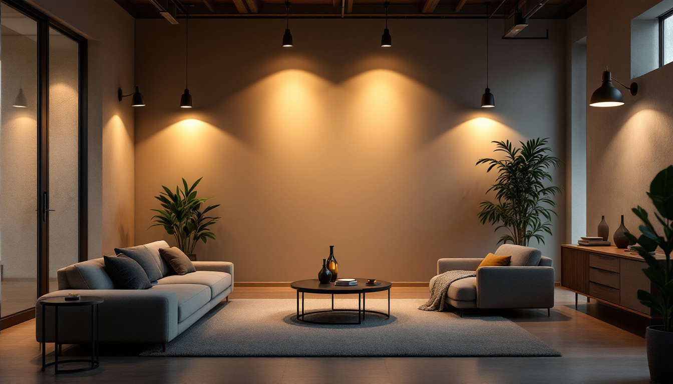 A photograph of a stylishly designed modern room illuminated by sleek canned lights