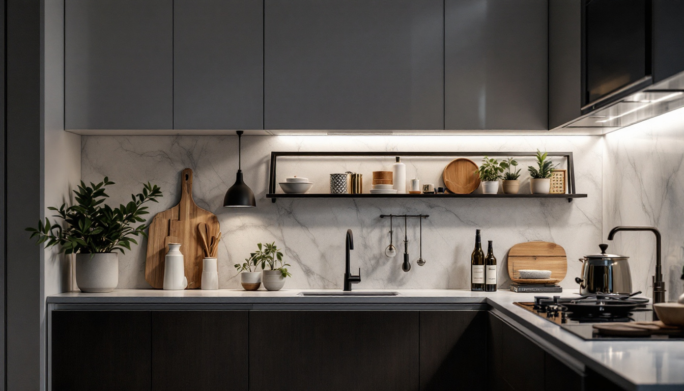 A photograph of a beautifully designed kitchen cabinet with integrated led lighting