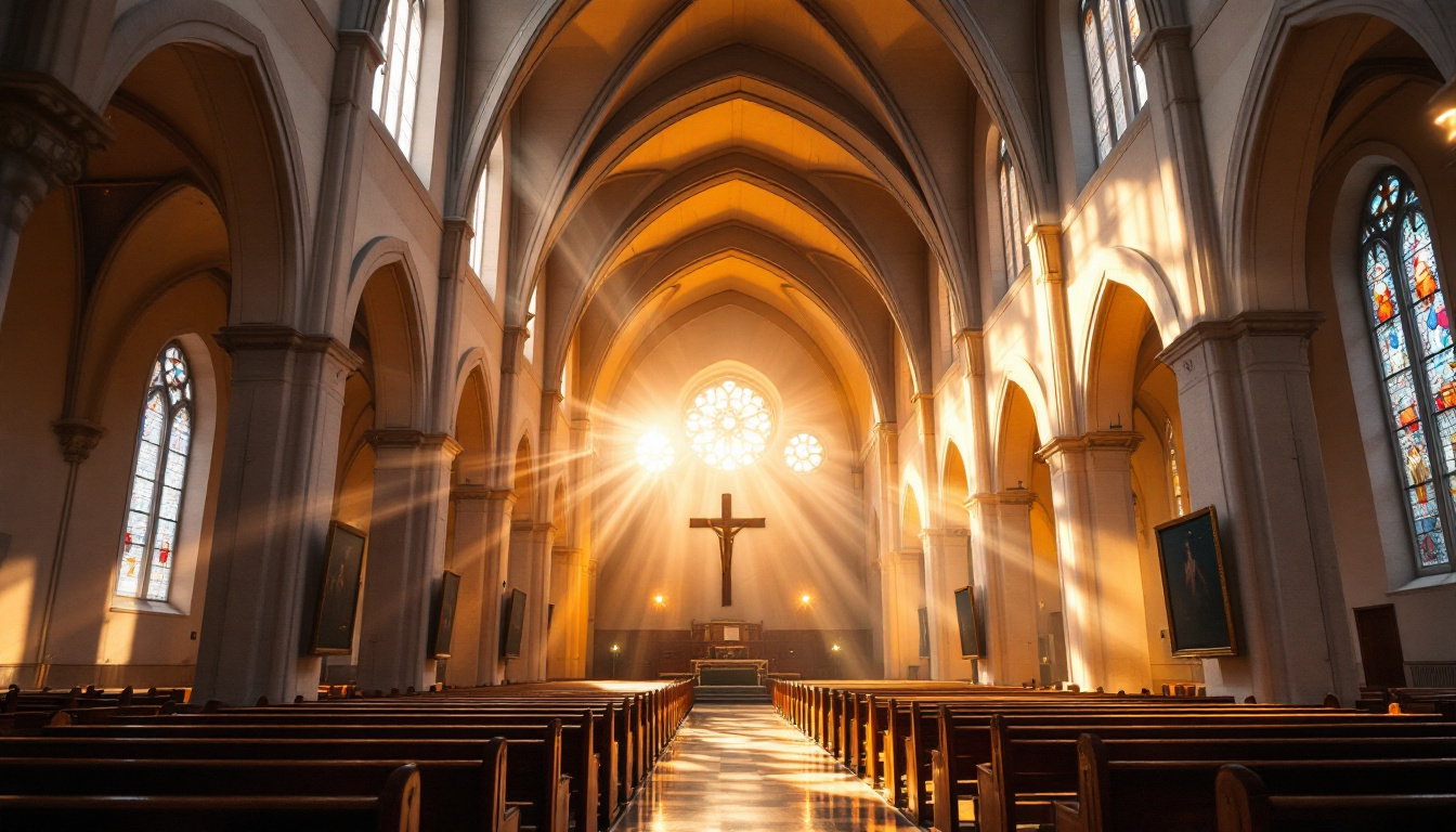 A photograph of a beautifully lit church interior