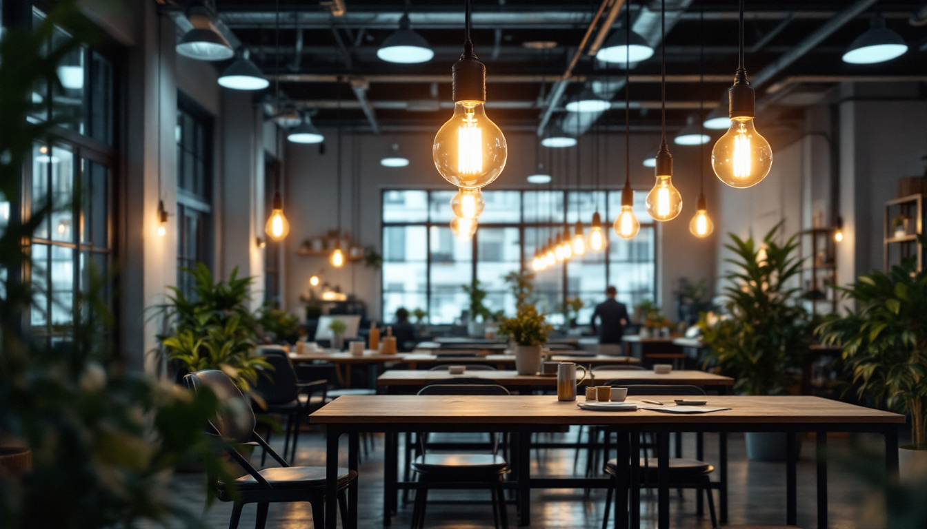 A photograph of a well-lit industrial workspace featuring t-8 light bulbs in action