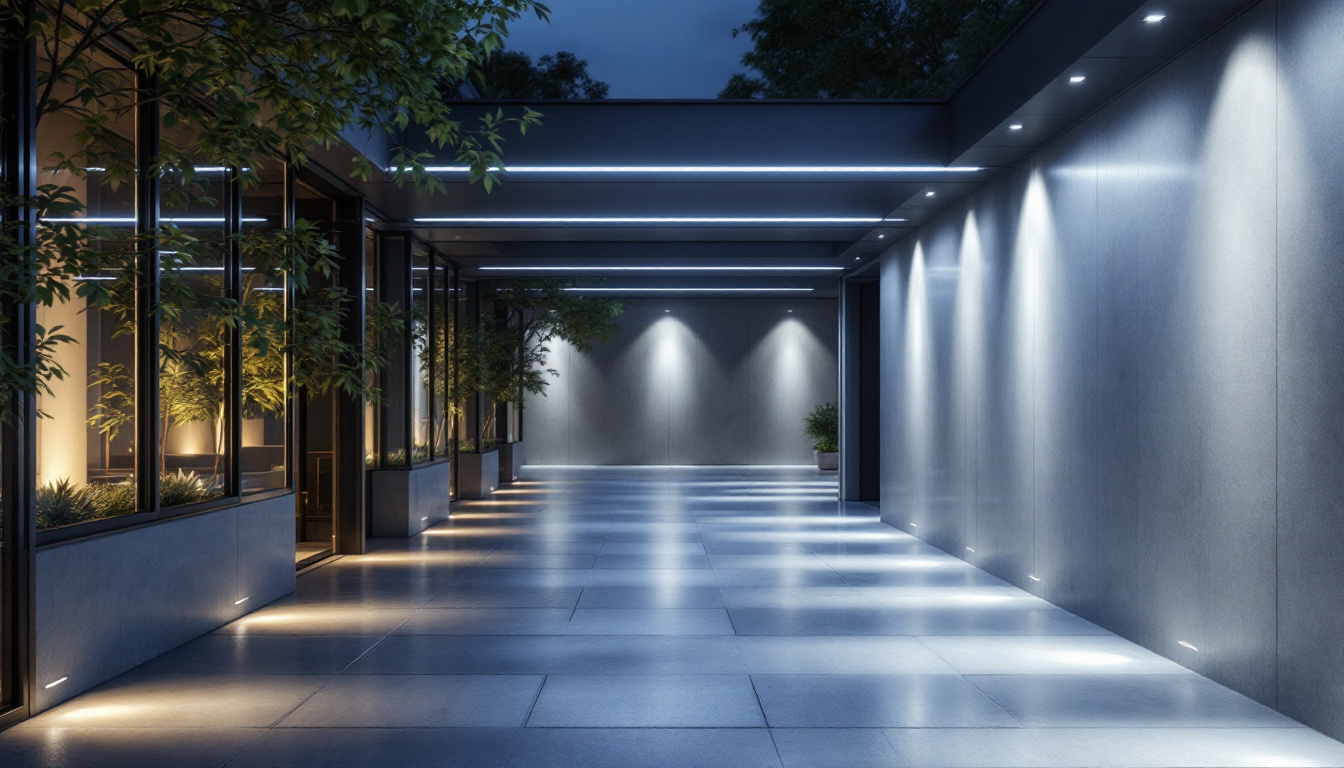 A photograph of a beautifully lit outdoor space showcasing linear lighting installations