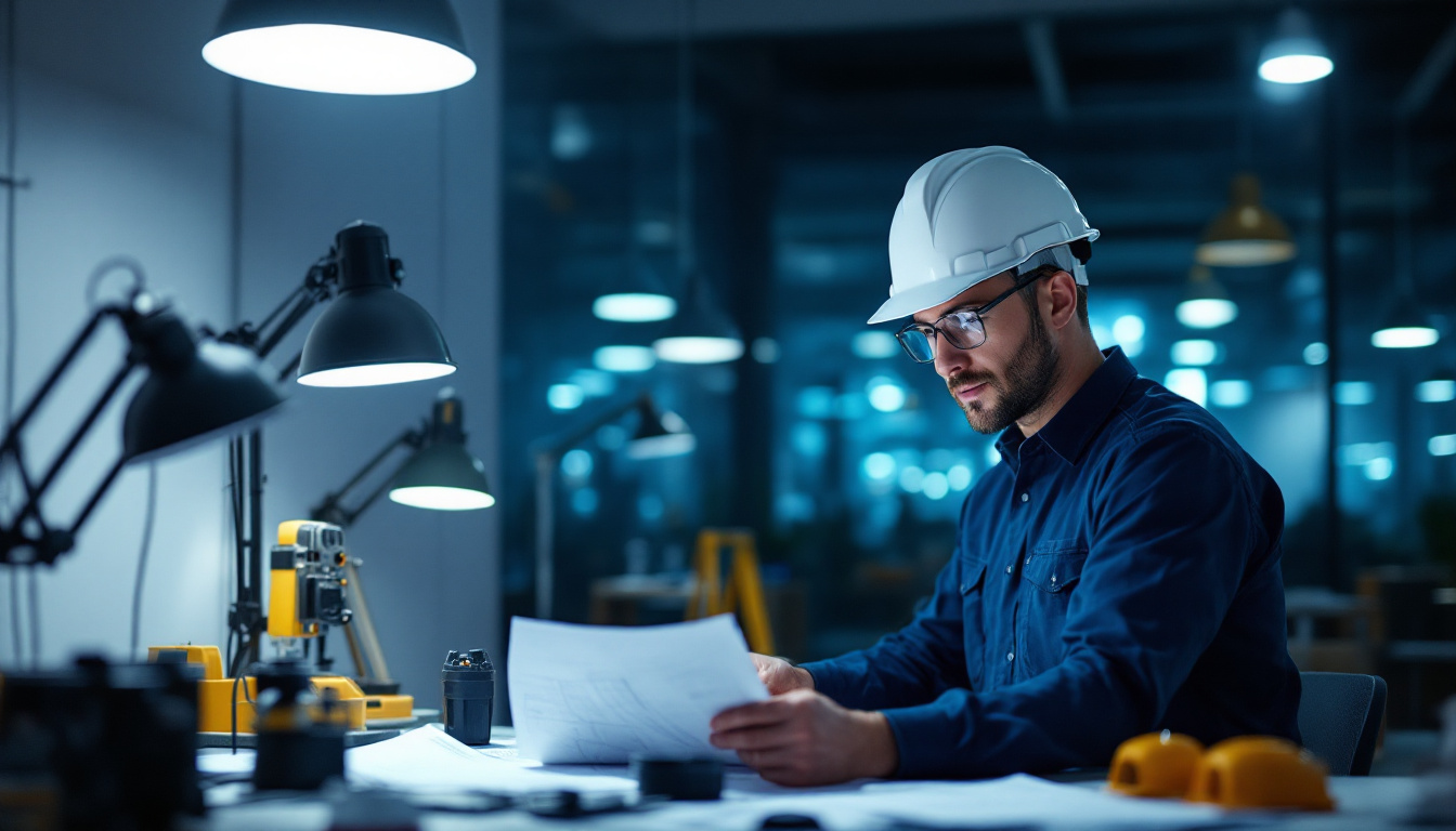 A photograph of a modern electrical engineer working in a well-lit environment