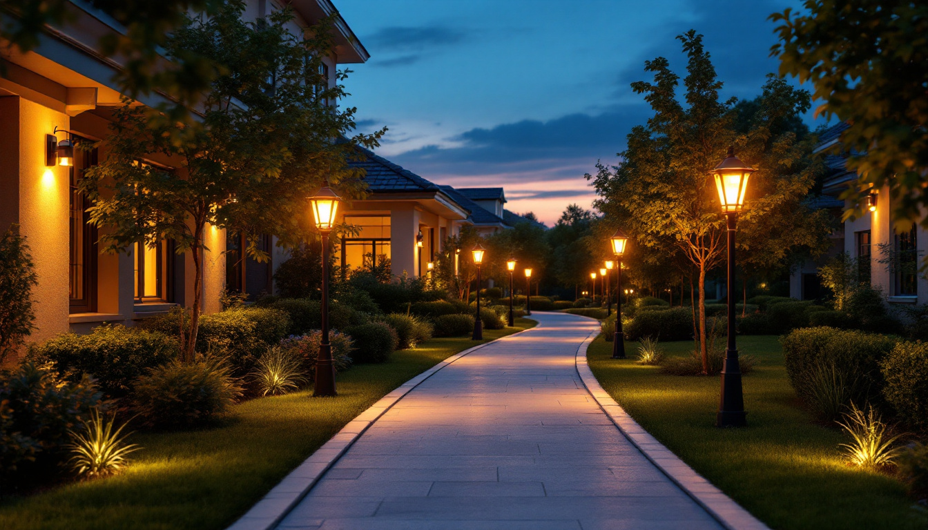 A photograph of a beautifully illuminated walkway at dusk