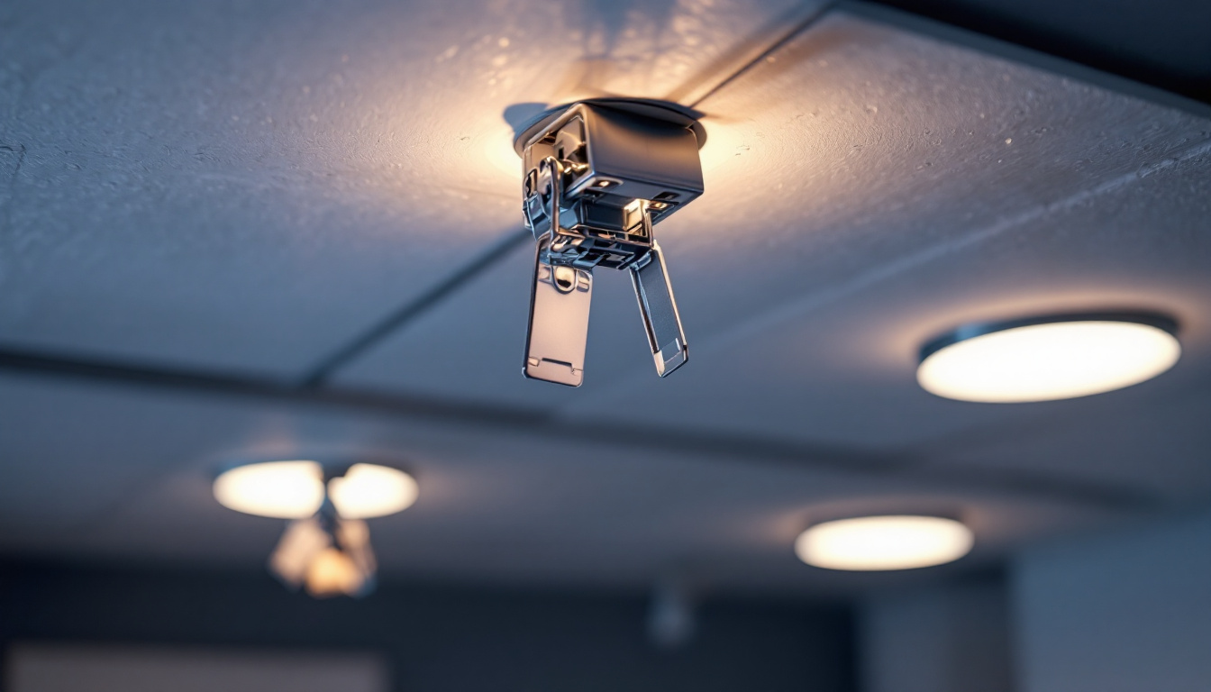 A photograph of a close-up view of recessed light clips installed in a ceiling