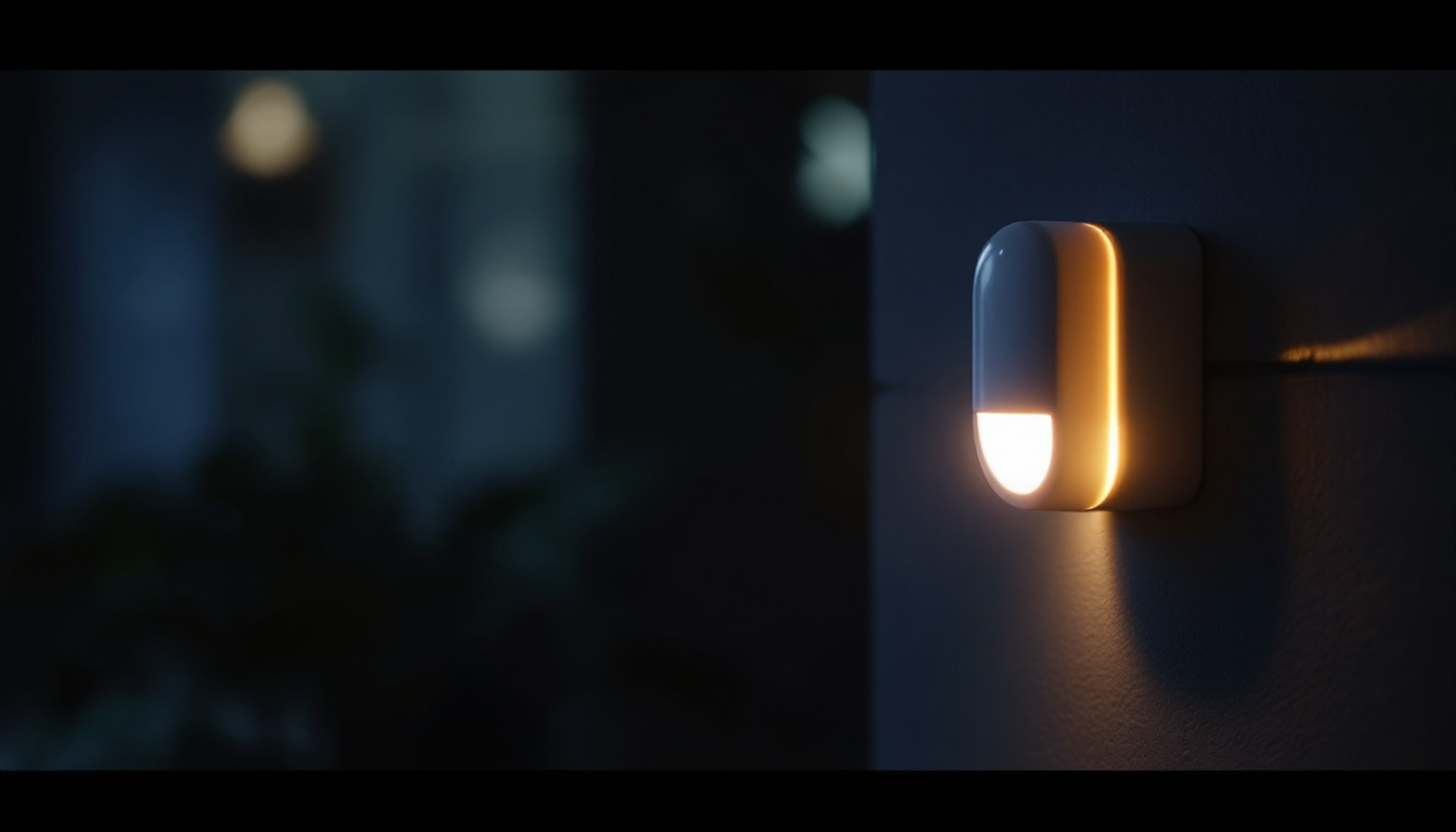 A photograph of a small motion detector light in action