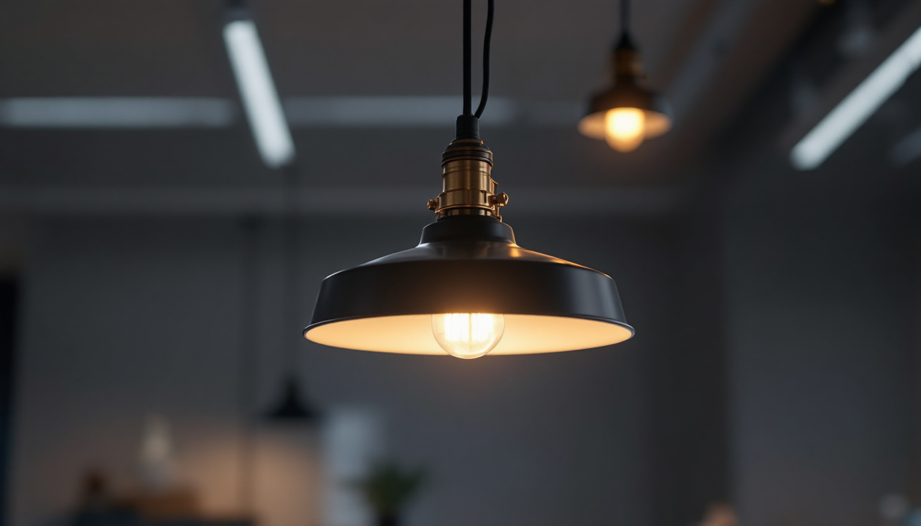 A photograph of capture a photograph of a stylish hanging lamp installation in a well-lit space