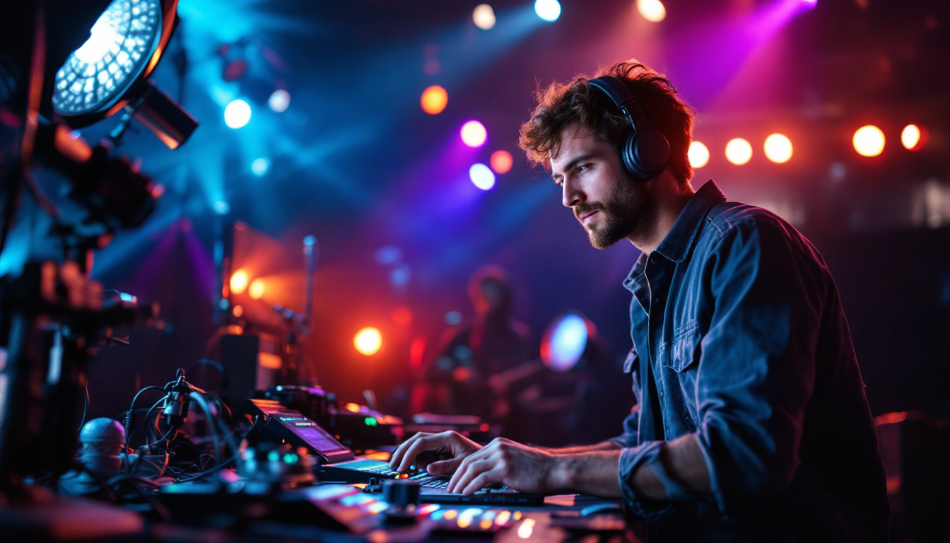 A photograph of a lighting engineer at work