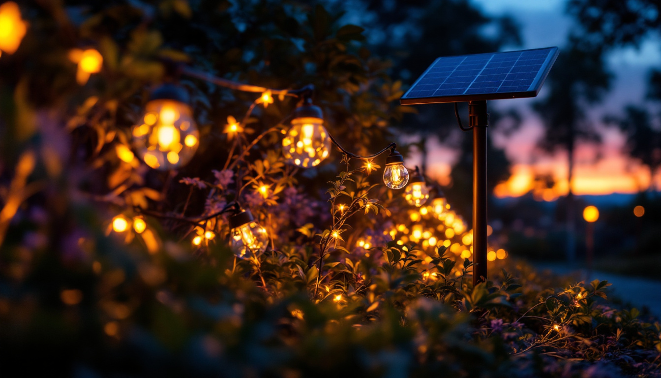A photograph of a solar-powered led lighting installation in an outdoor setting