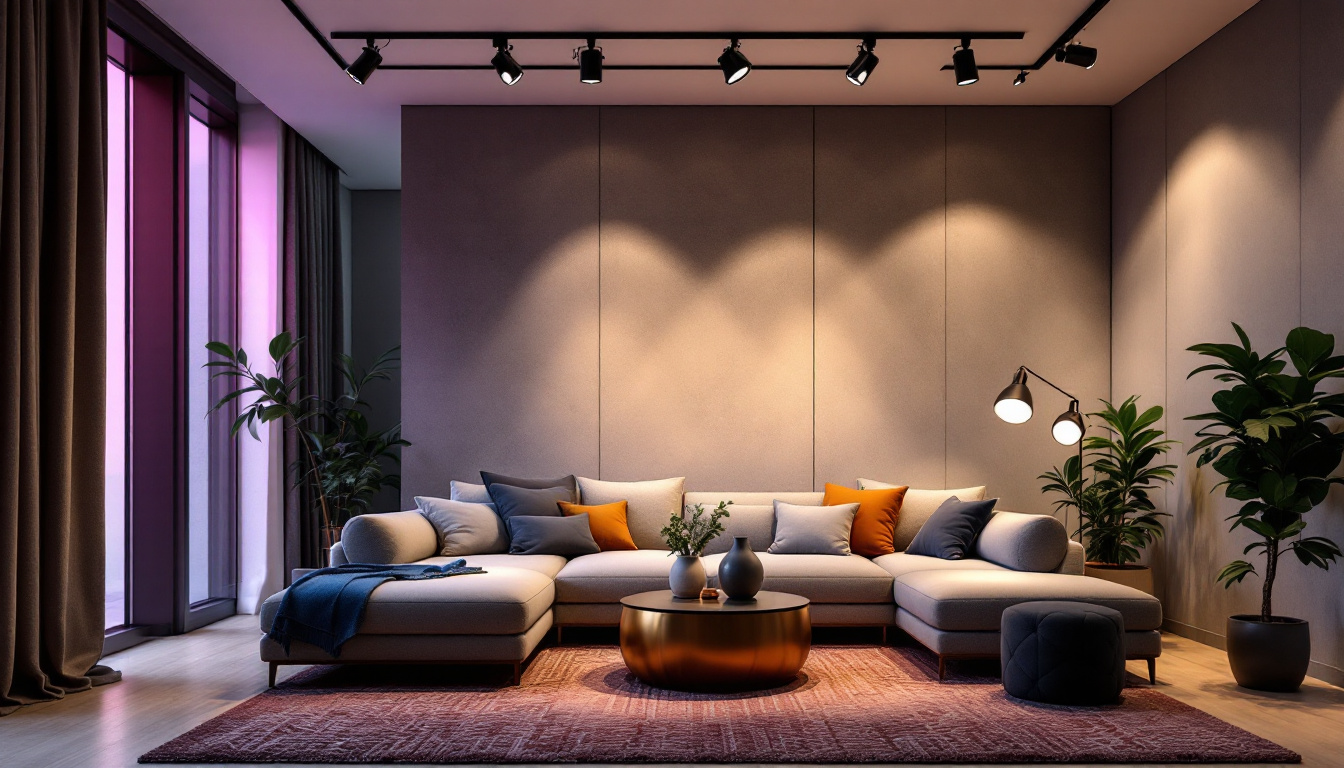 A photograph of a stylishly designed room showcasing various track lighting setups