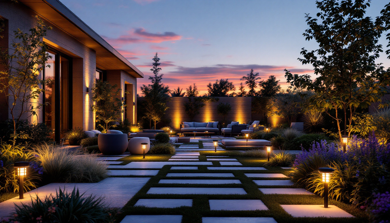 A photograph of a beautifully lit outdoor space at dusk