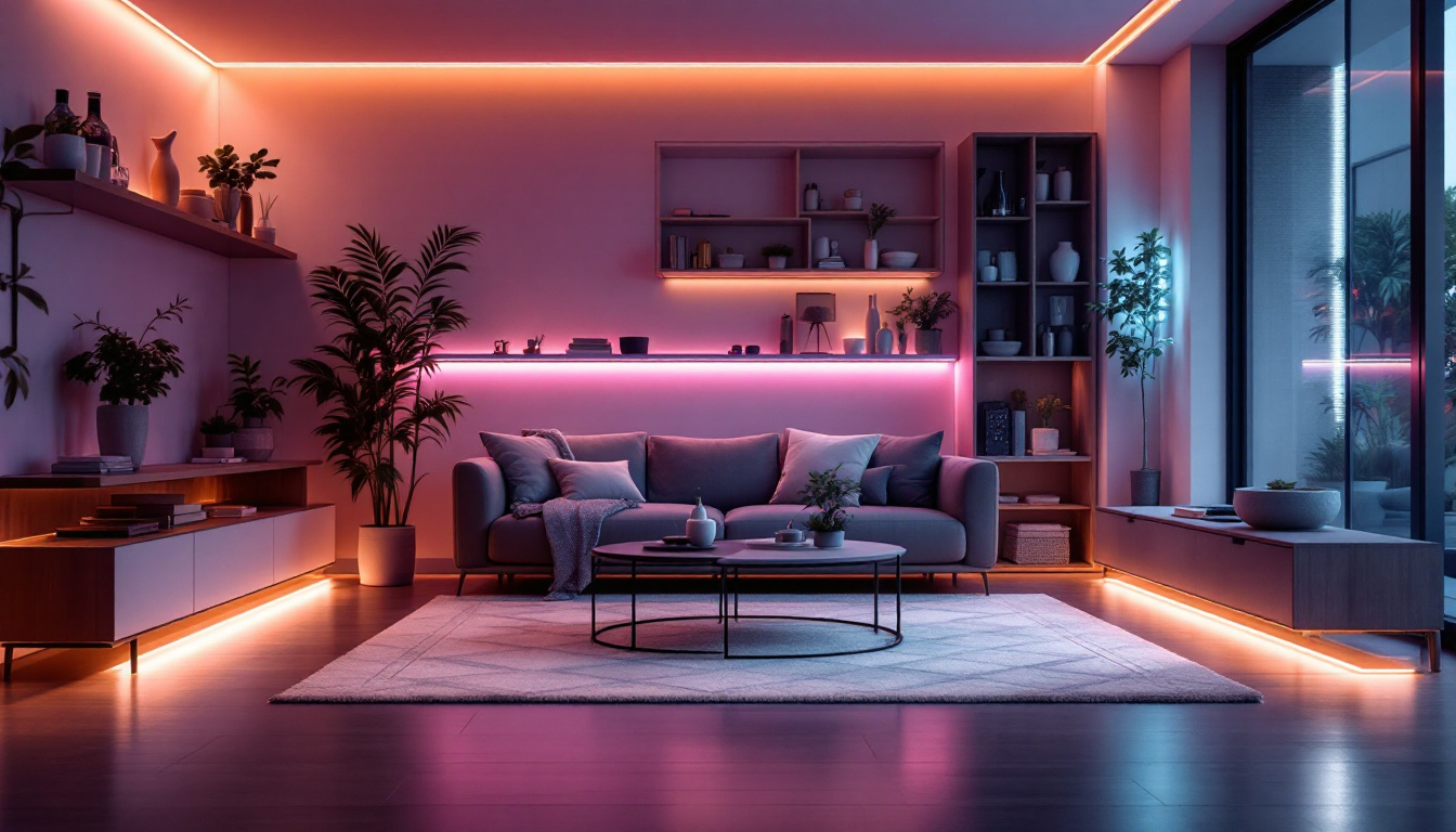 A photograph of capture a photograph of a stylishly arranged strip led lamp installation in a modern living space